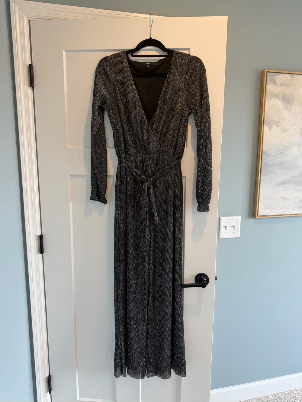 Lulu's Black Metallic Wrap Maxi Dress - Long Sleeve